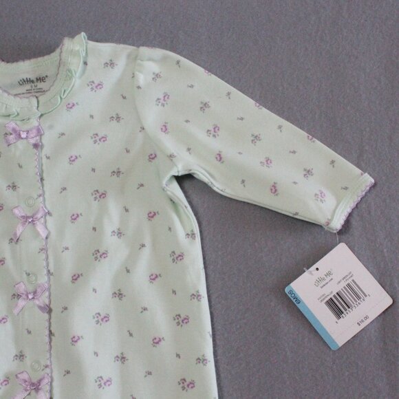 Little Me Vintage Rose Floral Footed Coverall 6M Light Green NWT - Picture 2 of 5